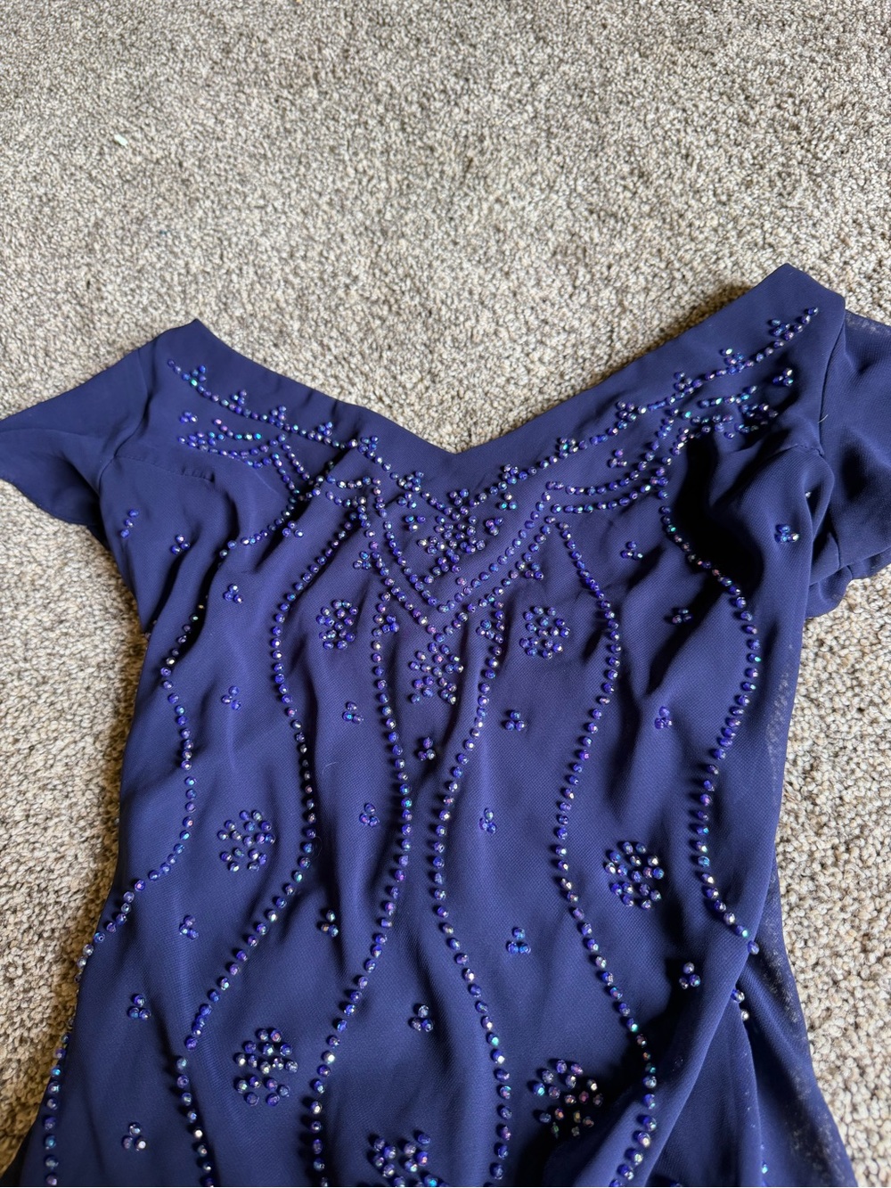 VTG Whimsigoth Navy Asymmetrical Beaded Handkerchief Hem Dress Sz 16 Fairy Y2K - Picture 4 of 9